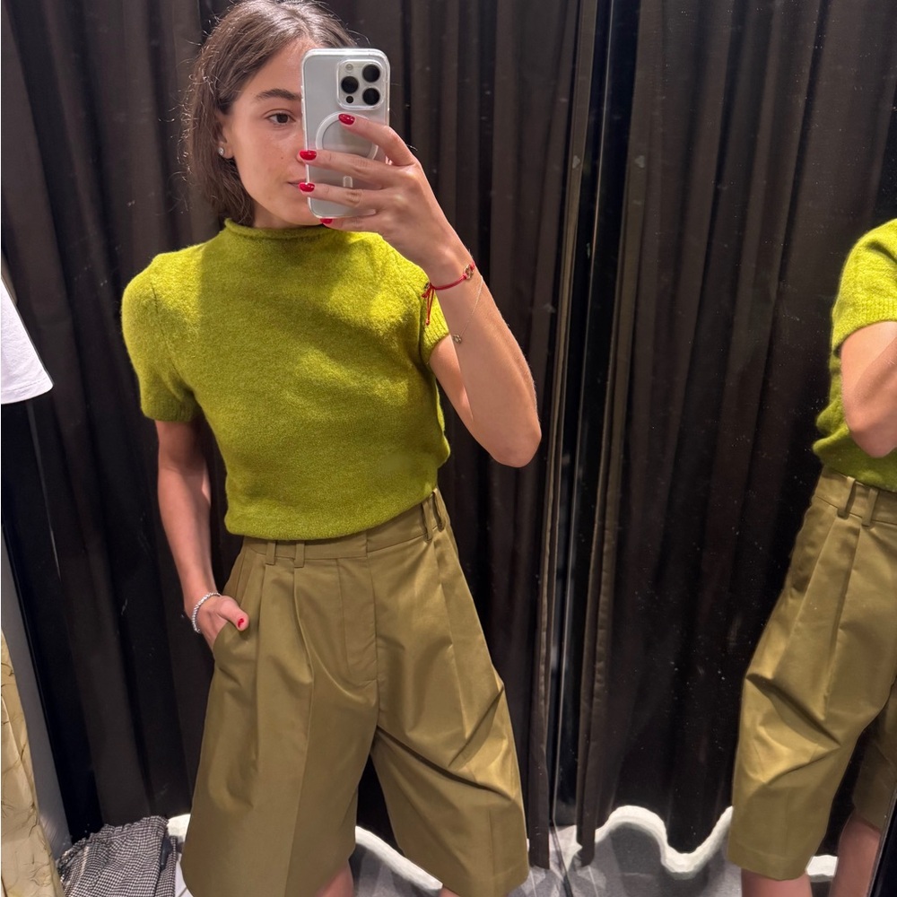 Zara Green Short-Sleeve Knit Sweater
